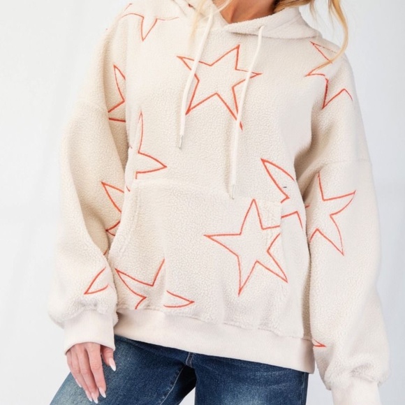 NEW EASEL STARFISH STAR SHERPA COZY HOODIE SWEATSHIRT KANGAROO POCKET PULLOVER - Picture 3 of 6